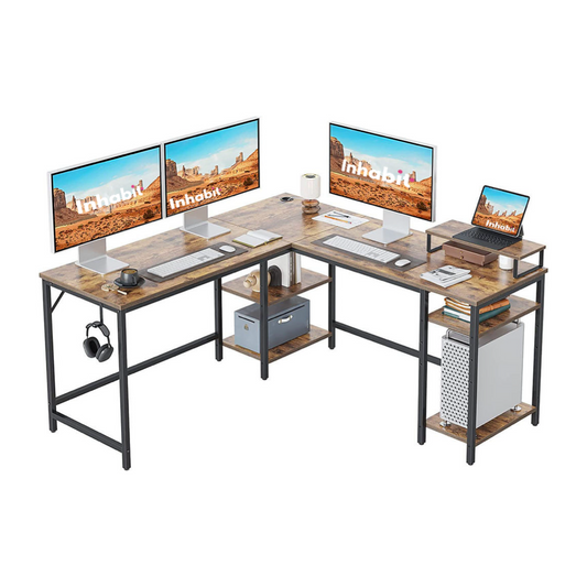 Inhabit L-Shape / Straight 150cm Wooden Desk With Monitor Stand