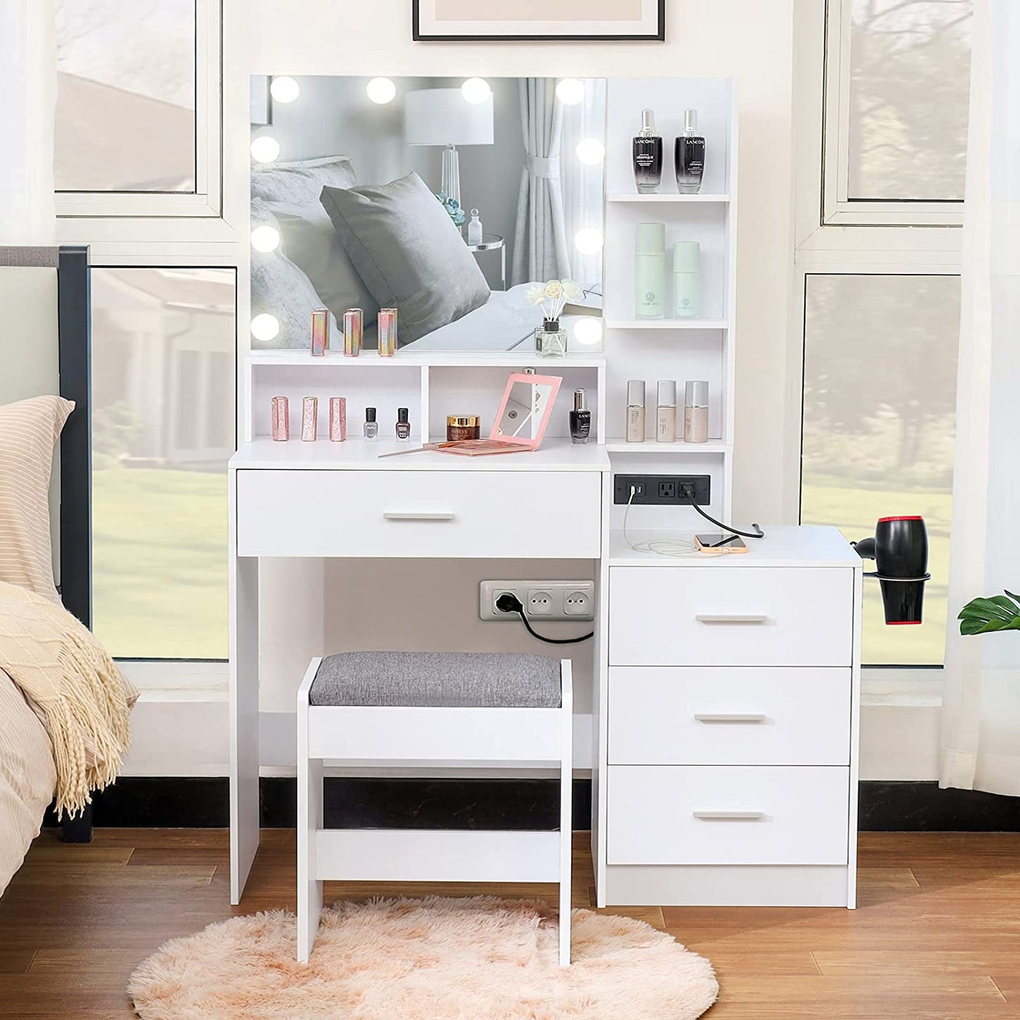 Inhabit Smart Makeup Vanity With 4 Drawers & Shelves