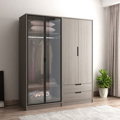 Inhabit Customizable Solid Wood With Smoked Glass Wardrobe