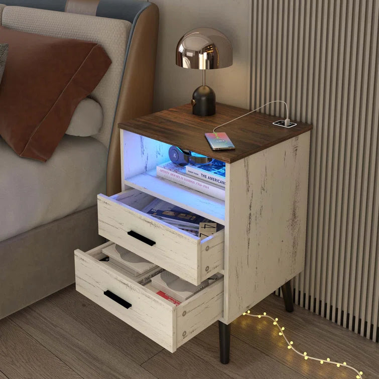 Inhabit Multifunctional Nightstand With LED & Power Outlet