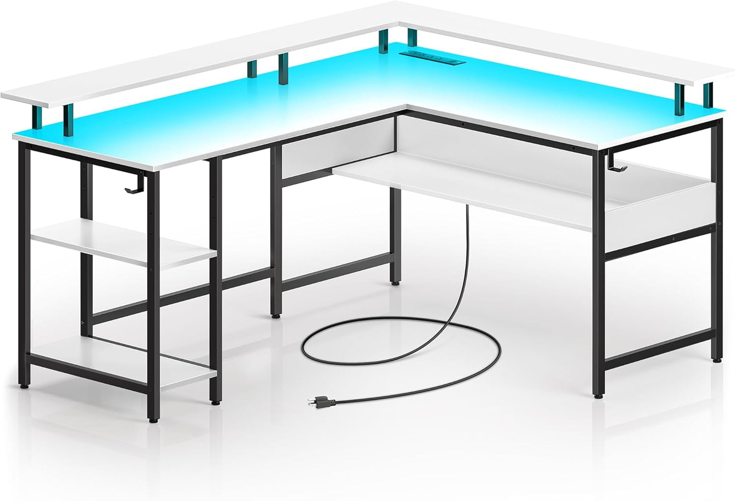 Inhabit Rockstar 120cm L-Shaped Desk With Built In Power Outlet & LED Lights