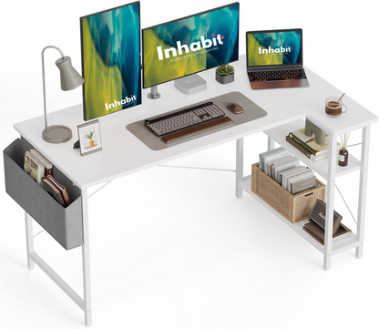 Inhabit 140cm L-Shape Desk With 2 Tier Shelves