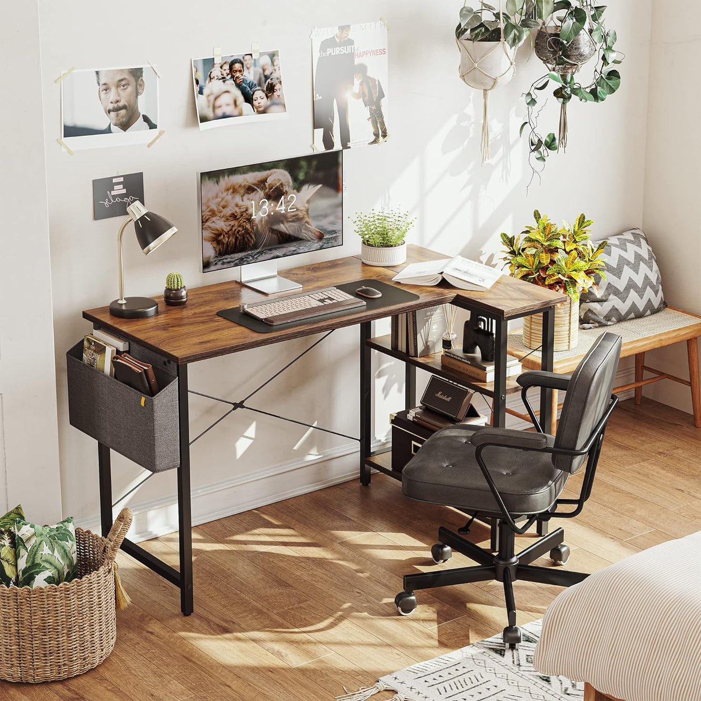 Inhabit 100cm L-Shape Desk With 2 Tier Shelves