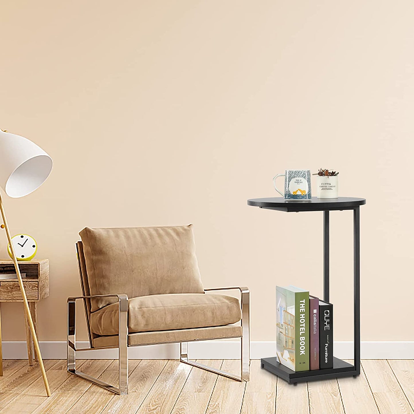 Inhabit Simple Round Side Table With Downside Shelf