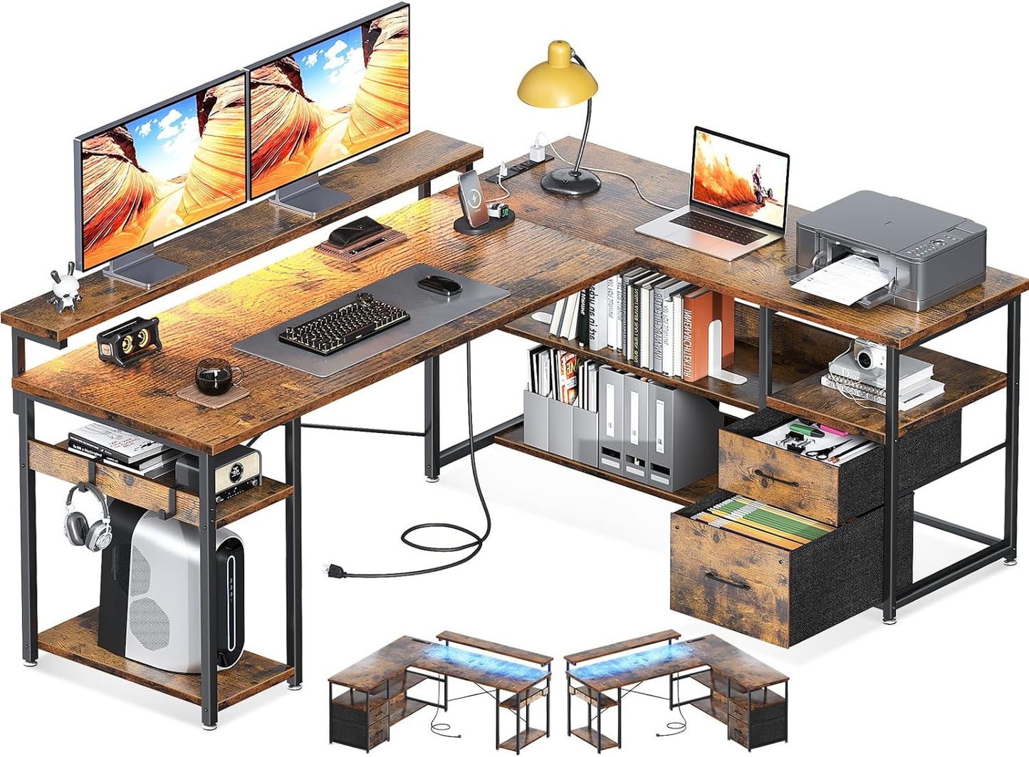 Inhabit 155cm Office, Home, Gaming L-Shaped Desk With Drawers & Shelves