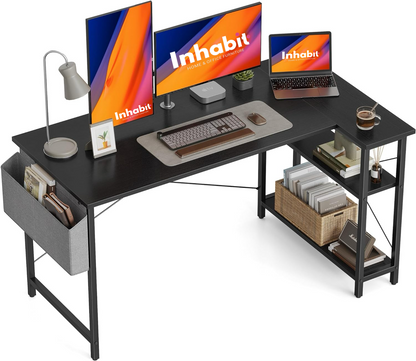 Inhabit 140cm L-Shape Desk With 2 Tier Shelves