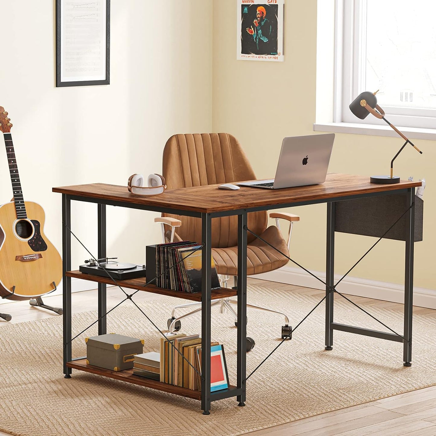 Inhabit 100cm L-Shape Desk With 2 Tier Shelves