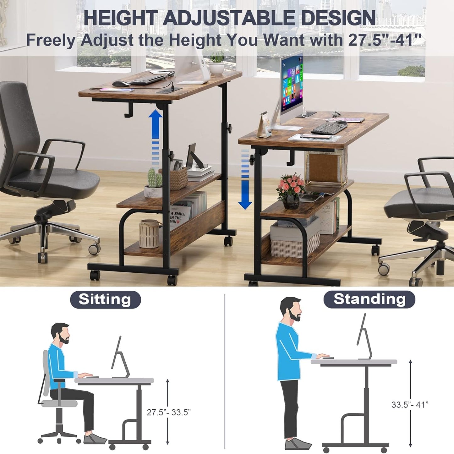 Inhabit Height Adjustable 100cm Standing Desk with Power Outlets