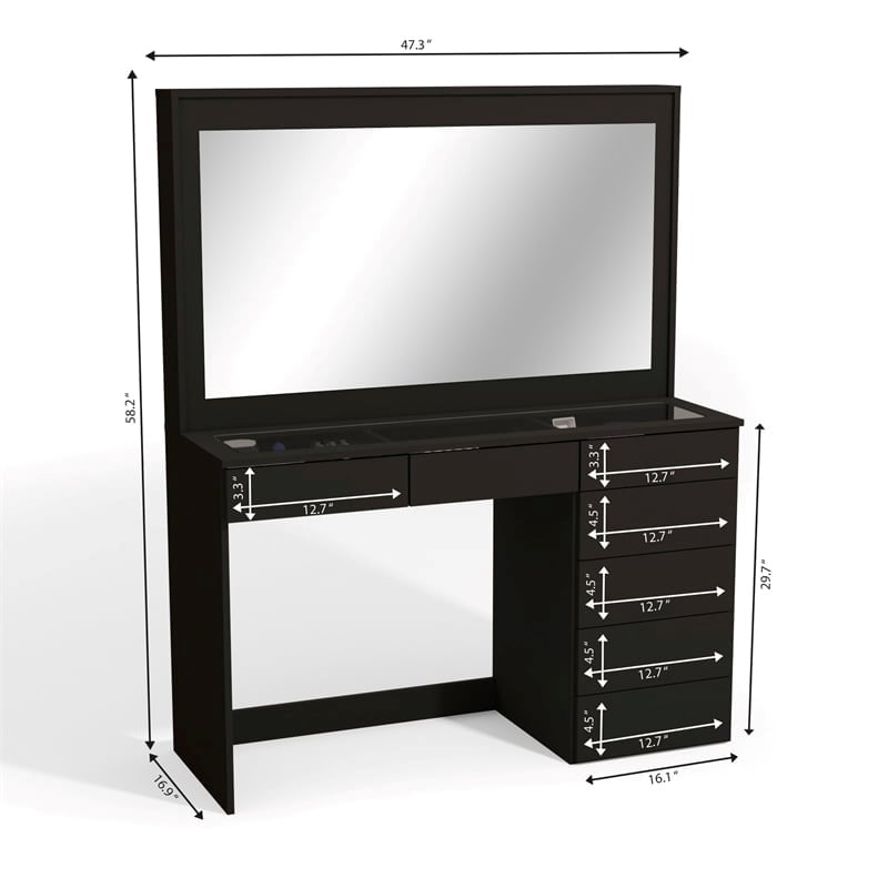 Inhabit Mirrored Makeup Vanity With 7 Drawers & Lightening