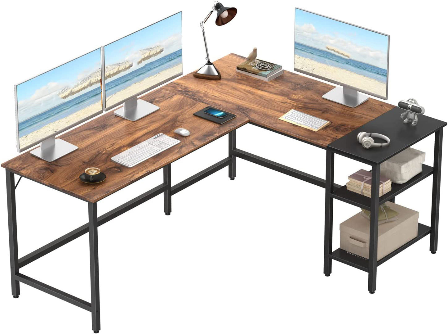 Inhabit L-Shaped 145cm Desk With PC & Storage Shelves