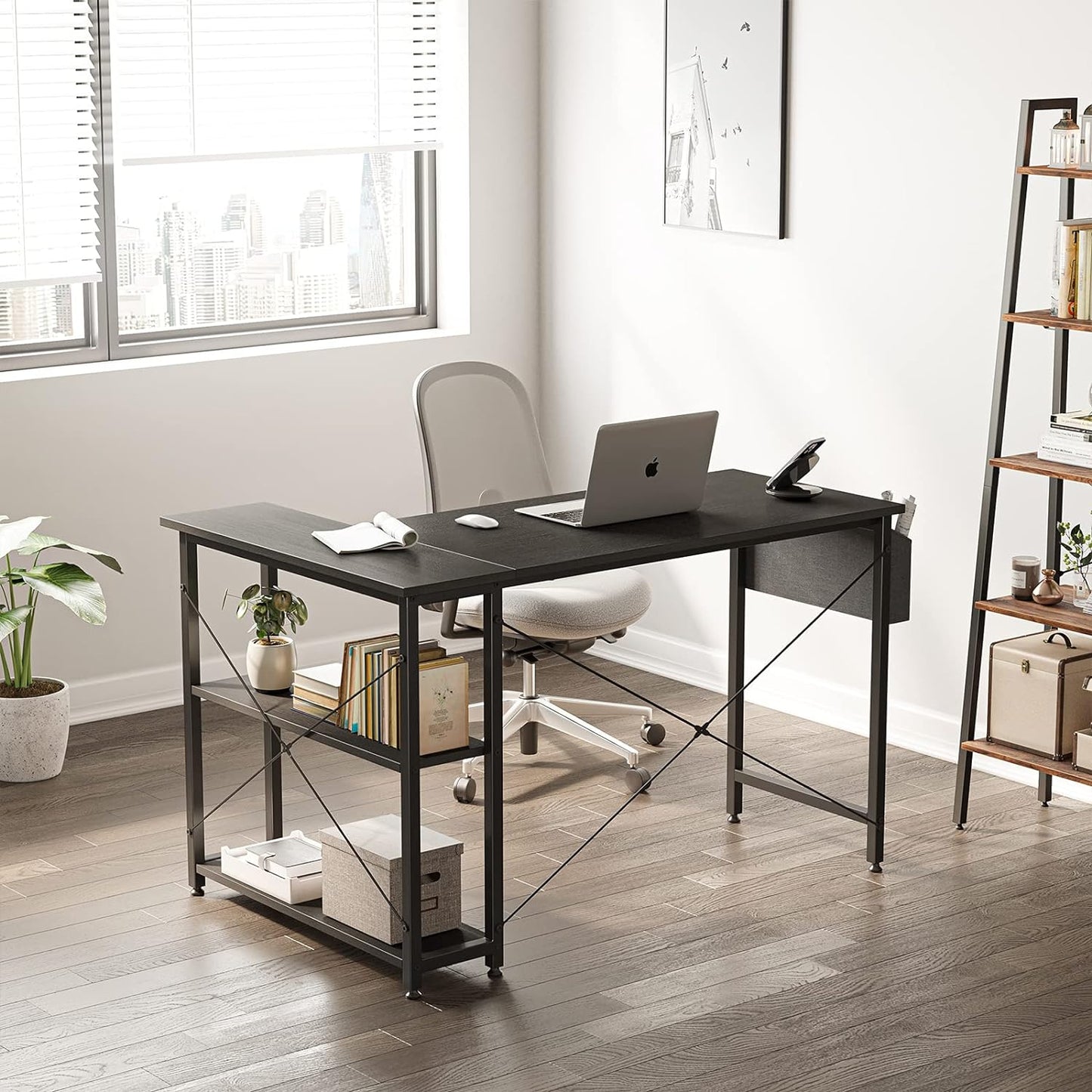 Inhabit 100cm L-Shape Desk With 2 Tier Shelves