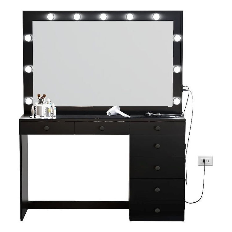 Inhabit Mirrored Makeup Vanity With 7 Drawers & Lightening