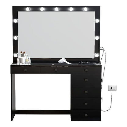 Inhabit Mirrored Makeup Vanity With 7 Drawers & Lightening