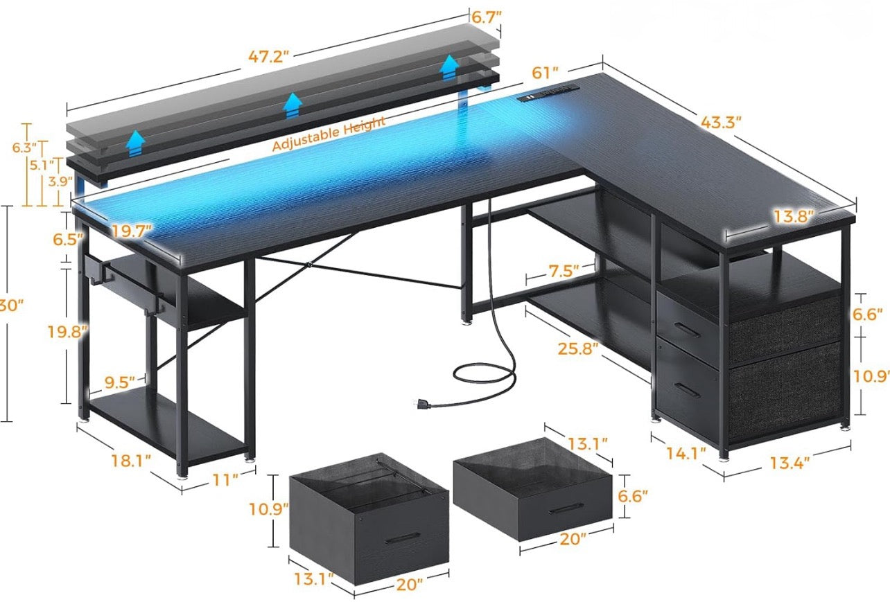 Inhabit 155cm Office, Home, Gaming L-Shaped Desk With Drawers & Shelves