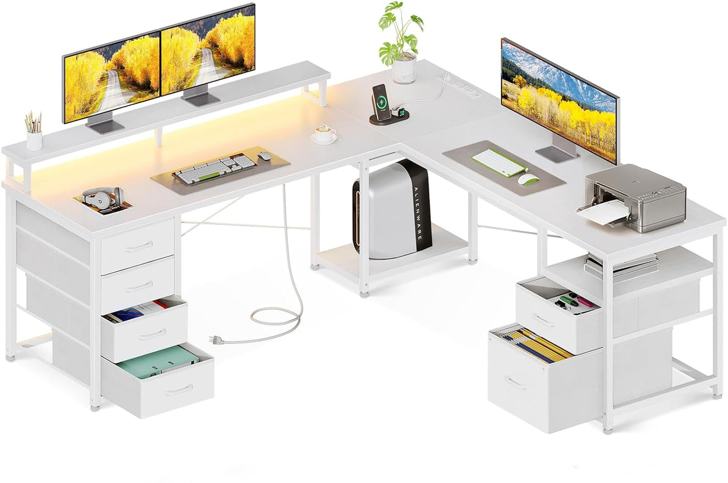 Inhabit Big Show 165cm L-Shaped High Storage Desk Built In LED & Power Supply