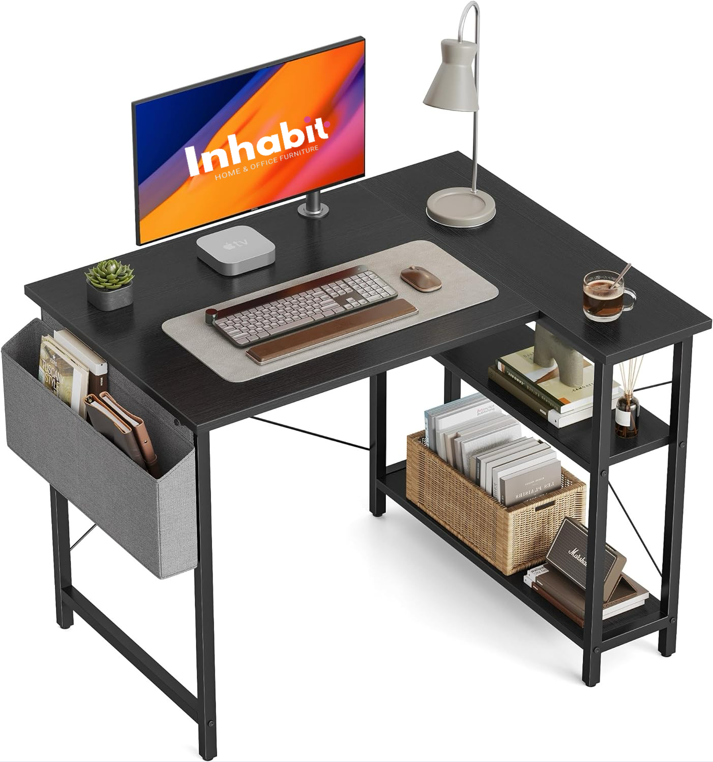 Inhabit 100cm L-Shape Desk With 2 Tier Shelves