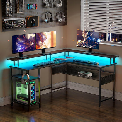 Inhabit Rockstar 120cm L-Shaped Desk With Built In Power Outlet & LED Lights