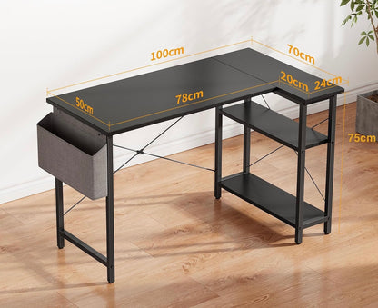 Inhabit 100cm L-Shape Desk With 2 Tier Shelves