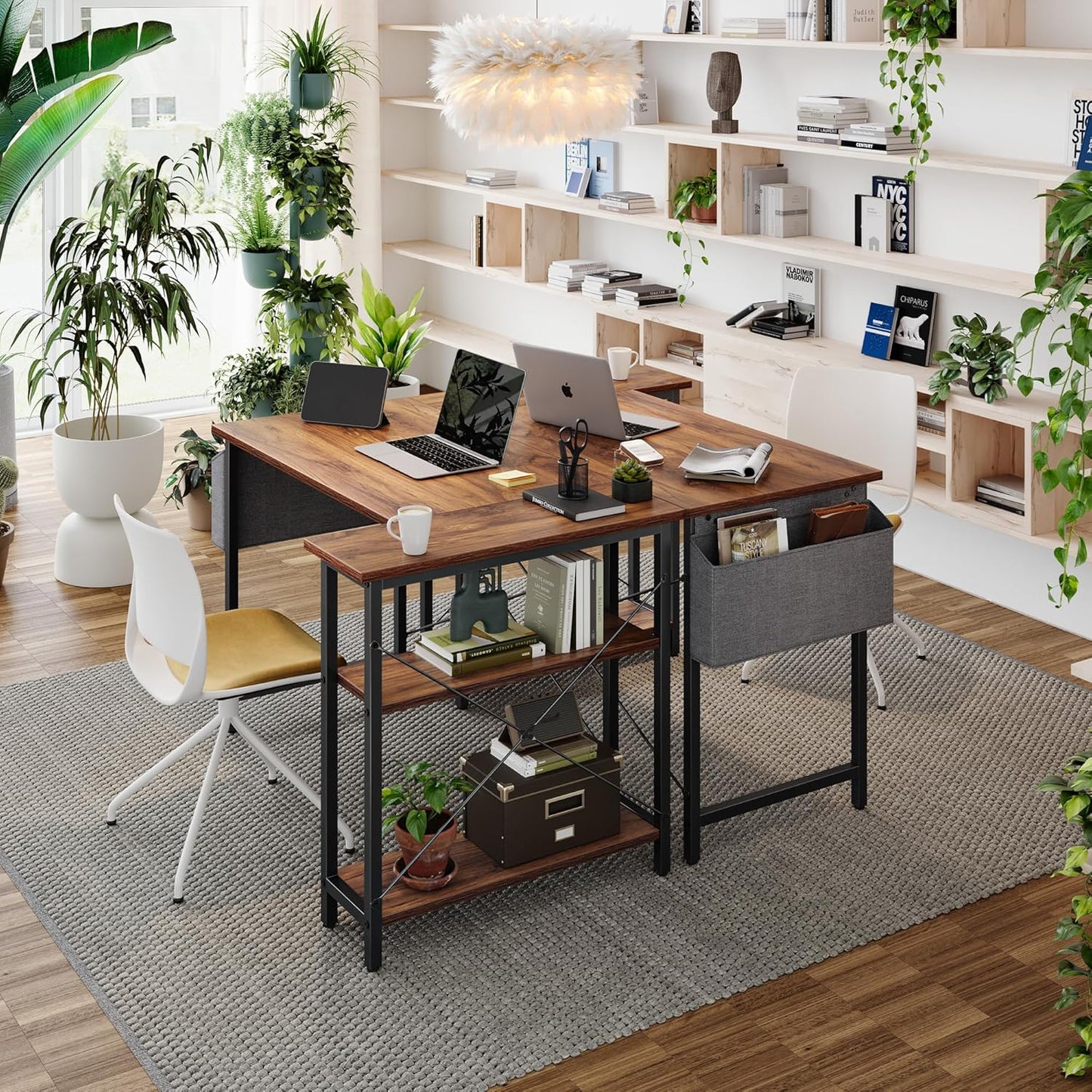 Inhabit 100cm L-Shape Desk With 2 Tier Shelves