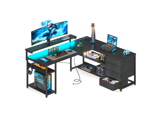 Inhabit 135cm L-Shaped High Storage Desk With Built In Power Supply & LED