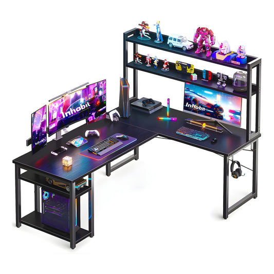 Inhabit Hutch 150cm L-Shaped Desk With Built In LED Light In 3 Colors