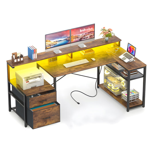 Inhabit Phantom 145cm L-Shaped Desk With 2 Drawers & Shelves