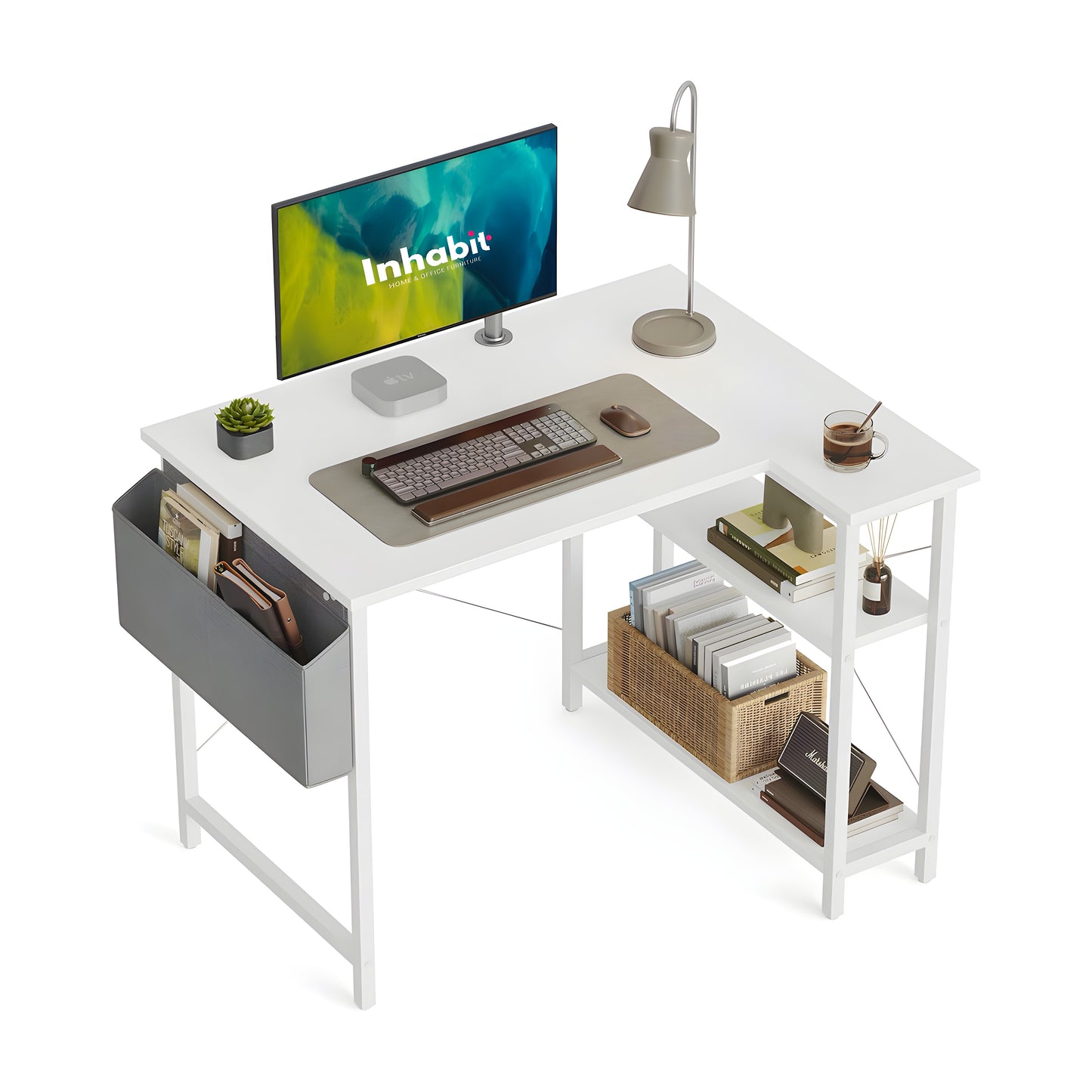 Inhabit 100cm L-Shape Desk With 2 Tier Shelves