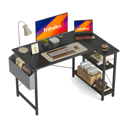 Inhabit 120cm L-Shape Desk With 2 Tier Shelves