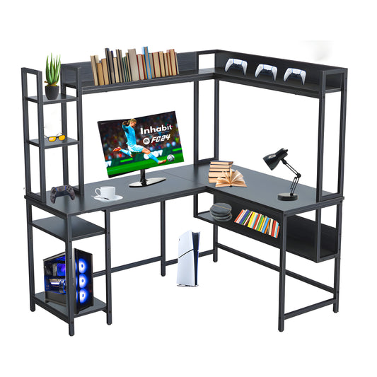 Inhabit L-Shaped Desk 150cm With Hutch, Bookshelf, & Storage Shelves