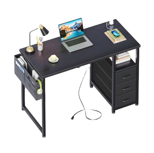 Inhabit 3 Drawers Desk With Built In Power Outlet